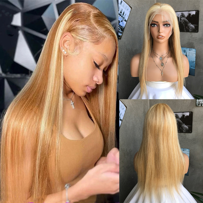 20" Blonde Long Straight Lace Front Human Hair Wigs
