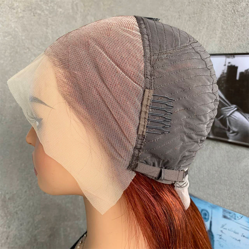 20" Reddish Brown Straight Lace Front Human Hair Wigs