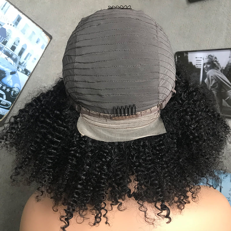 16" Natural Black Kinky Curly Lace Front Human Hair Wigs
