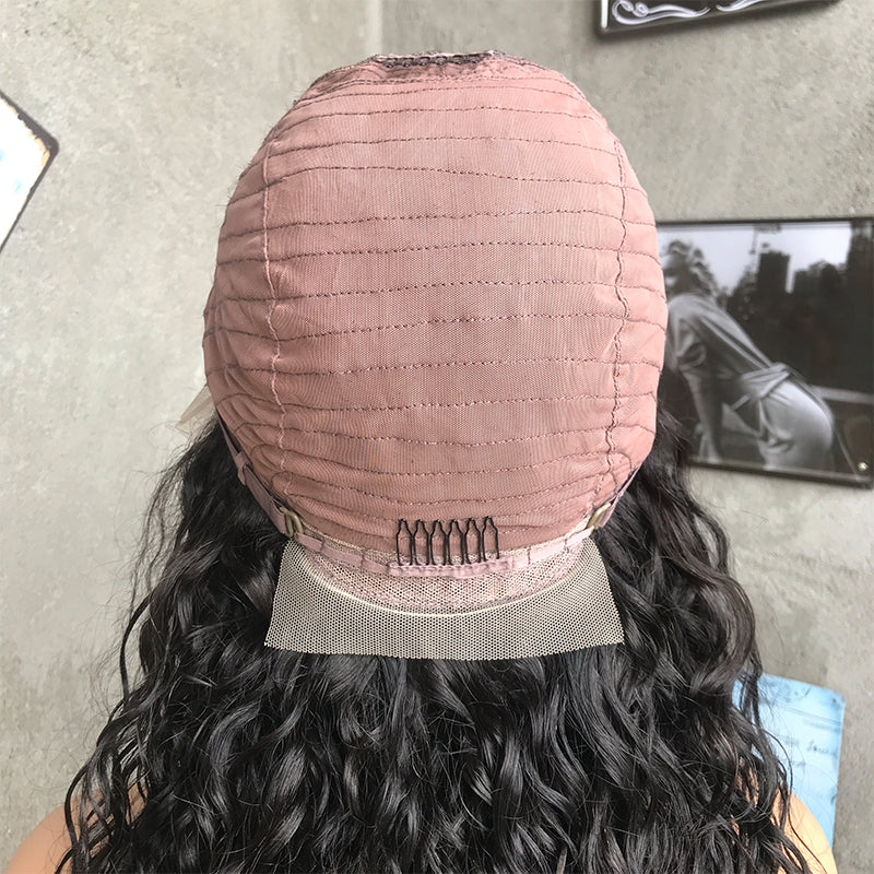 22" Natural Black Water Wave Lace Front Human Hair Wigs