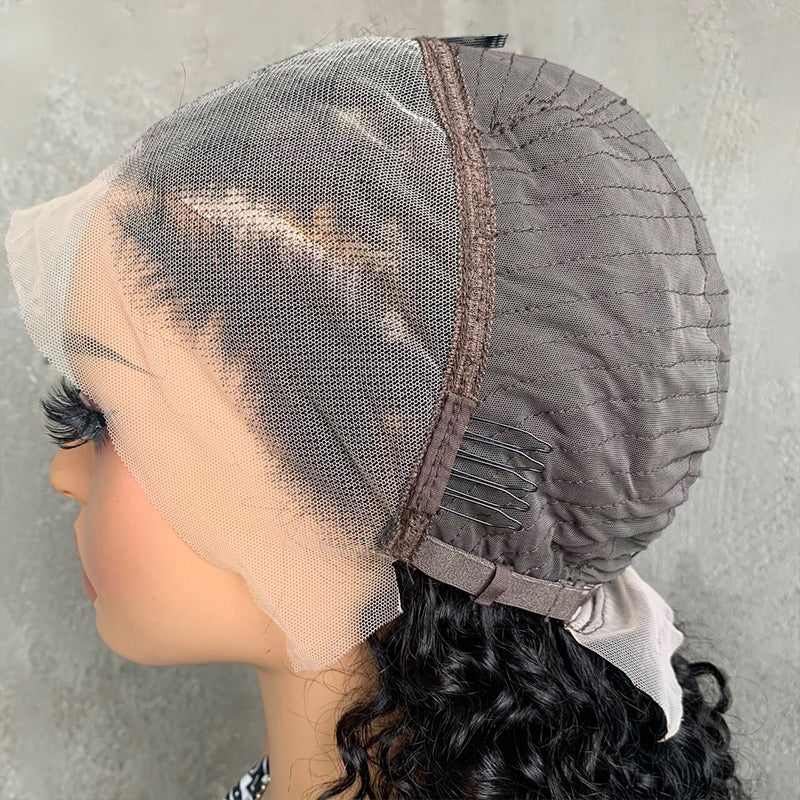 12" Natural Black Lace Front Human Hair Wigs with Fish bone braid