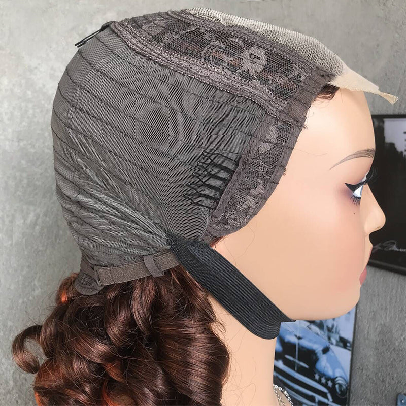 16" Brown Curled Lace Front Human Hair Wigs