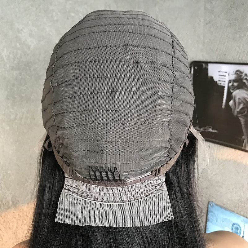 28" Natural Black Straight Human Hair Mixed Synthetic Wigs