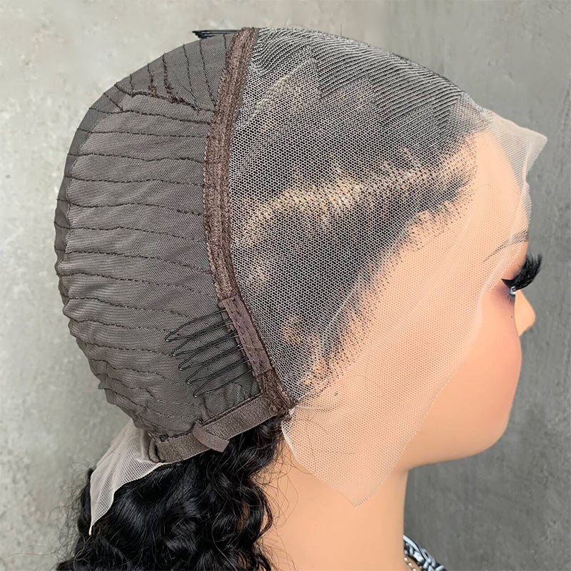 12" Natural Black Lace Front Human Hair Wigs with Fish bone braid