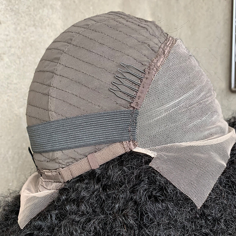 18" Natural Black 13x4 Lace Front Human Mixed Synthetic Hair Wigs with Kinky Curly