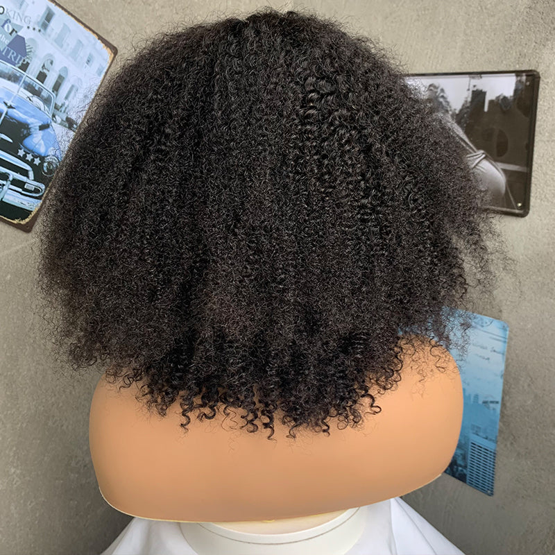 16" Natural Black Kinky Curly Lace Front Human Hair Wigs