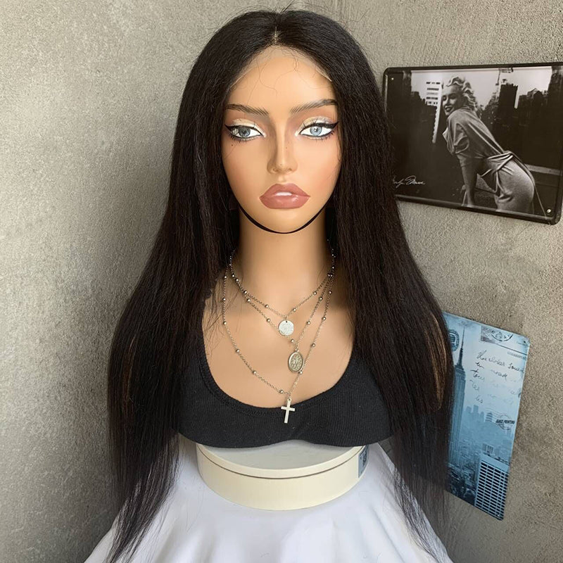 18" Natural Black Straight Lace Front Human Mixed Synthetic Hair Wigs