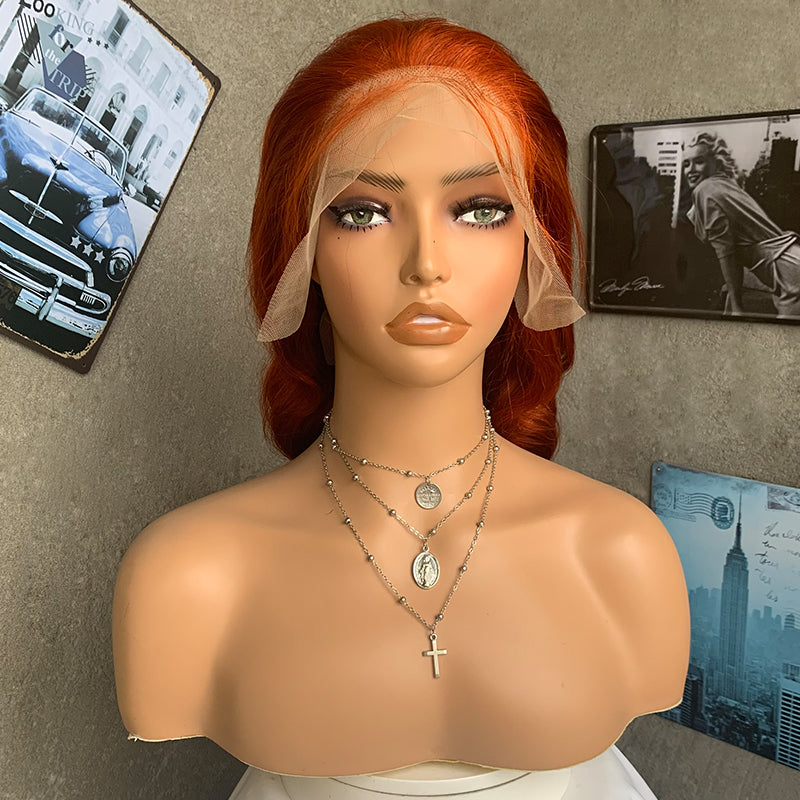 18" Red Body Wave Lace Front Human Hair Wigs