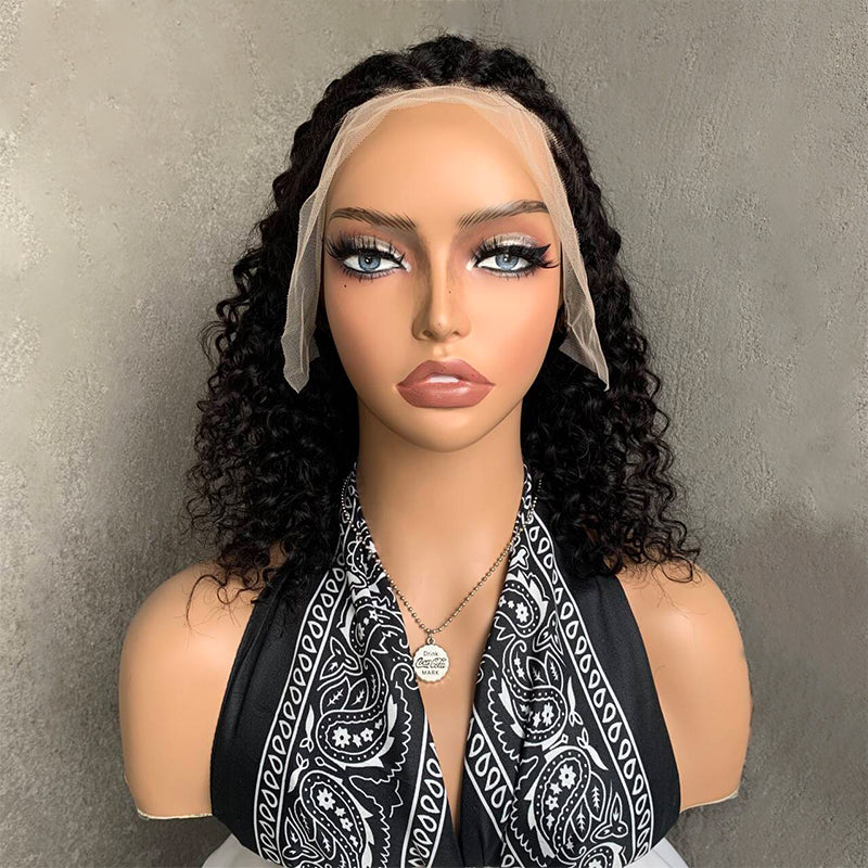 12" Natural Black Lace Front Human Hair Wigs with Fish bone braid