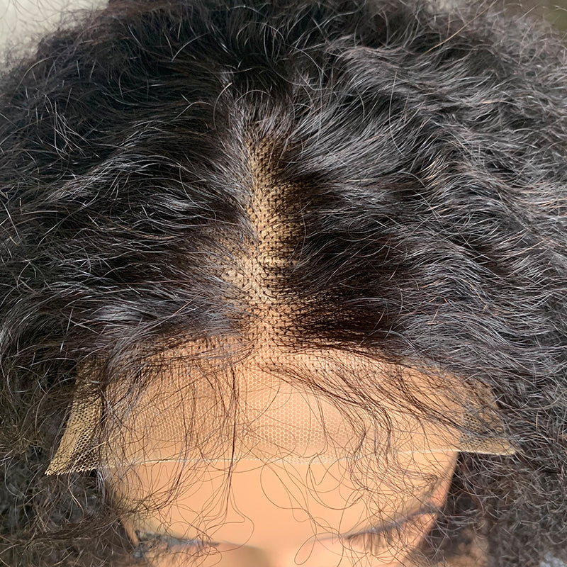 16" Natural Black Kinky Curly Lace Front Human Hair Wigs