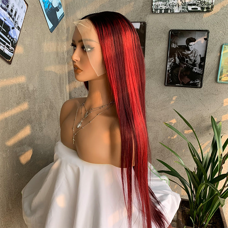26" 1B&99J Long Straight Lace Front Human Hair Wigs