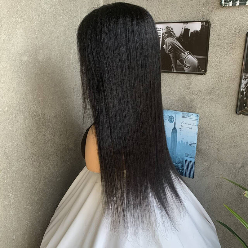 18" Natural Black Straight Lace Front Human Mixed Synthetic Hair Wigs