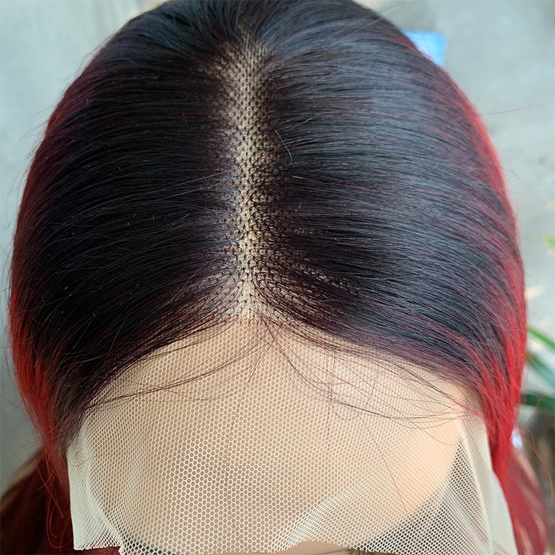 26" 1B&99J Long Straight Lace Front Human Hair Wigs