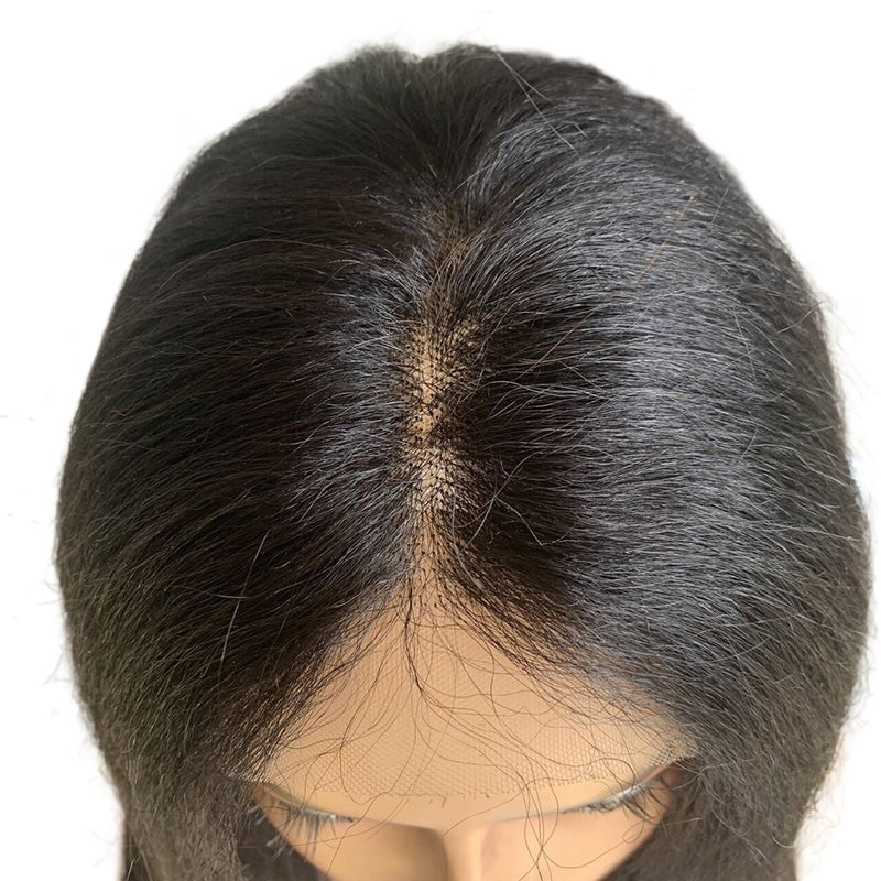 18" Natural Black Straight Lace Front Human Mixed Synthetic Hair Wigs