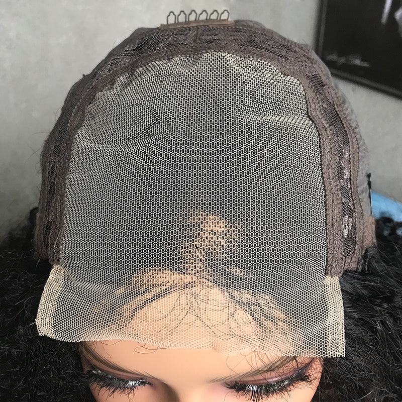 16" Natural Black Kinky Curly Lace Front Human Hair Wigs