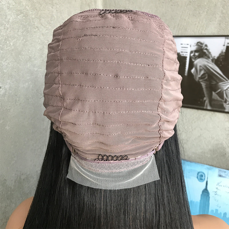 24" Natural Black Long Straight Lace Front Human Hair Wigs