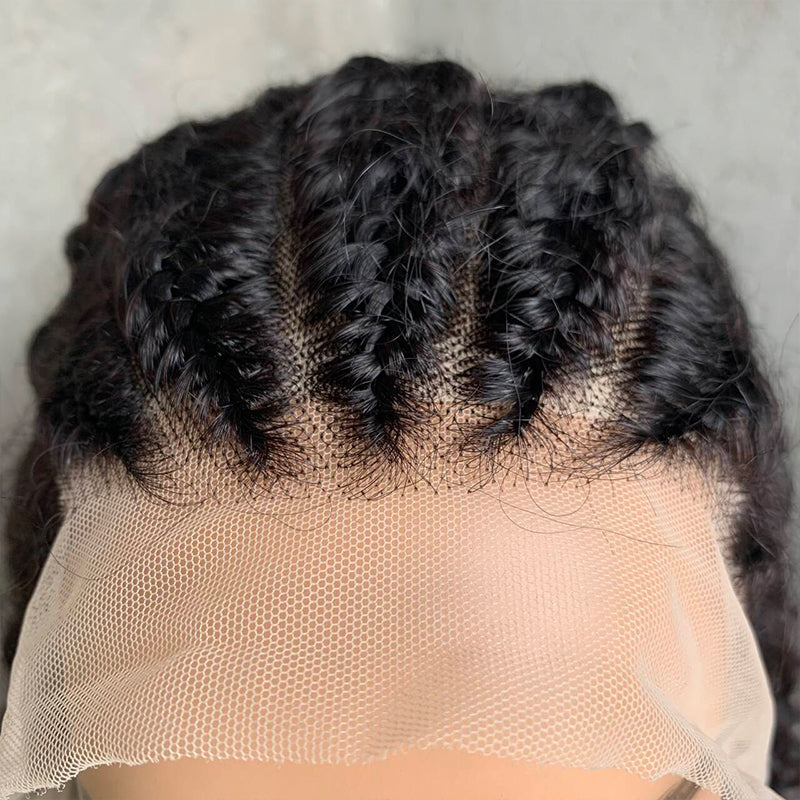 12" Natural Black Lace Front Human Hair Wigs with Fish bone braid