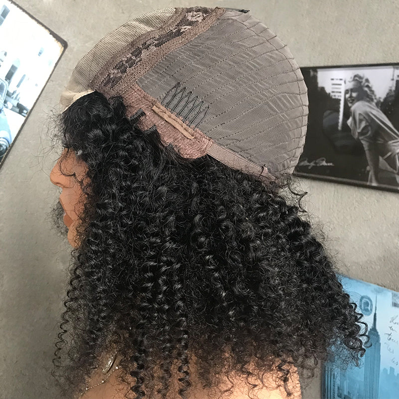 16" Natural Black Kinky Curly Lace Front Human Hair Wigs