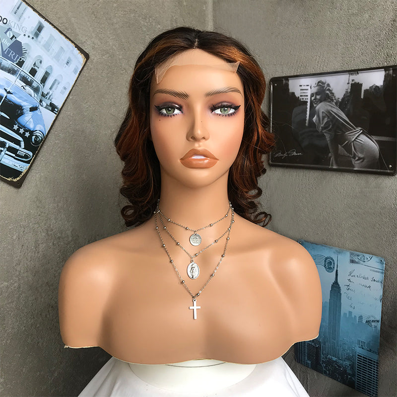 16" T30 Long Wave Lace Front Human Hair Wigs
