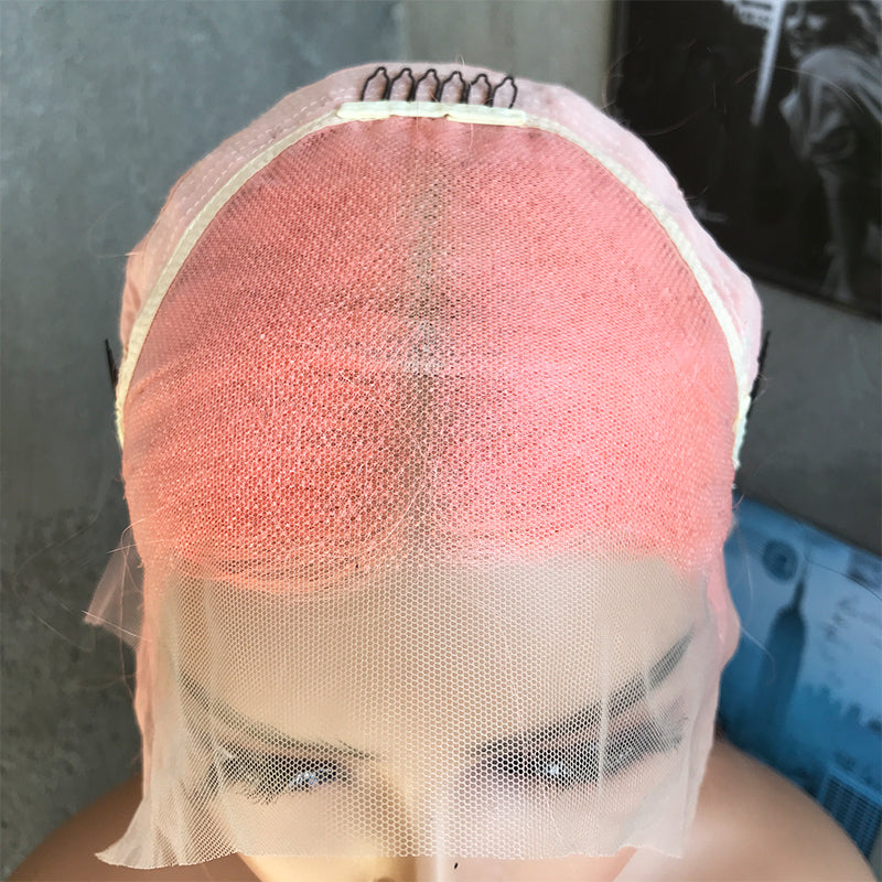 18" Pink Long Straight Lace Front Human Hair Wigs
