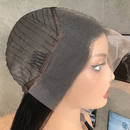 28" Natural Black Straight Human Hair Mixed Synthetic Wigs