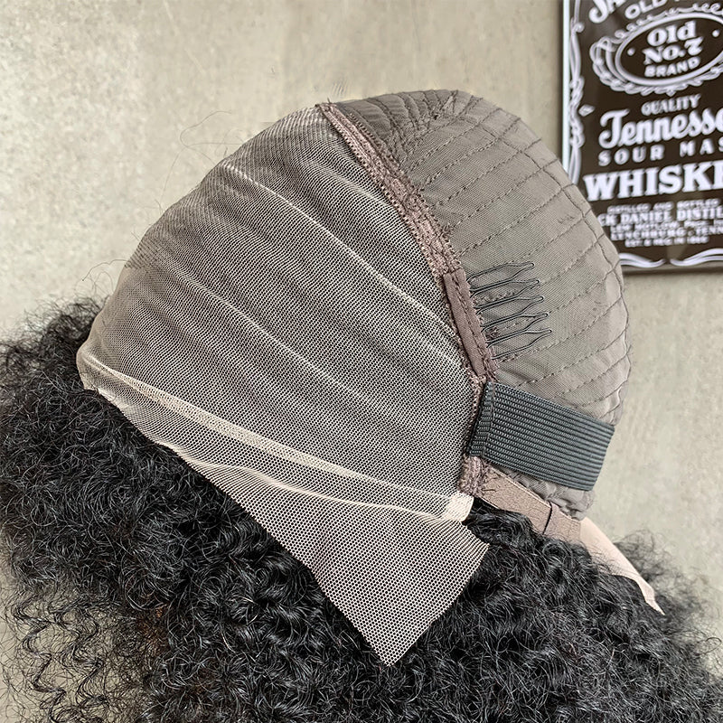 18" Natural Black 13x4 Lace Front Human Mixed Synthetic Hair Wigs with Kinky Curly
