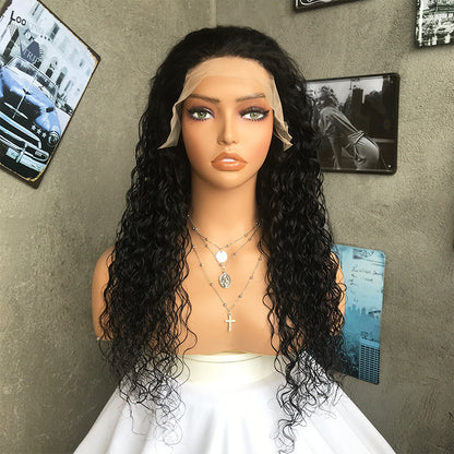 22" Natural Black Water Wave Lace Front Human Hair Wigs