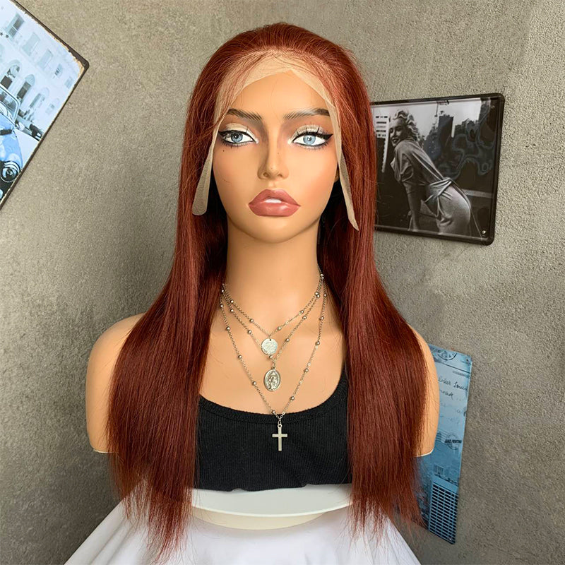 20" Reddish Brown Straight Lace Front Human Hair Wigs
