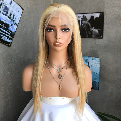 20" Blonde Long Straight Lace Front Human Hair Wigs