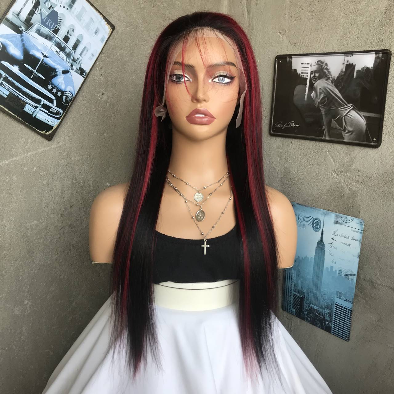 20" 1B Straight Lace Front Human Hair Wigs