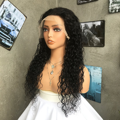 22" Natural Black Water Wave Lace Front Human Hair Wigs