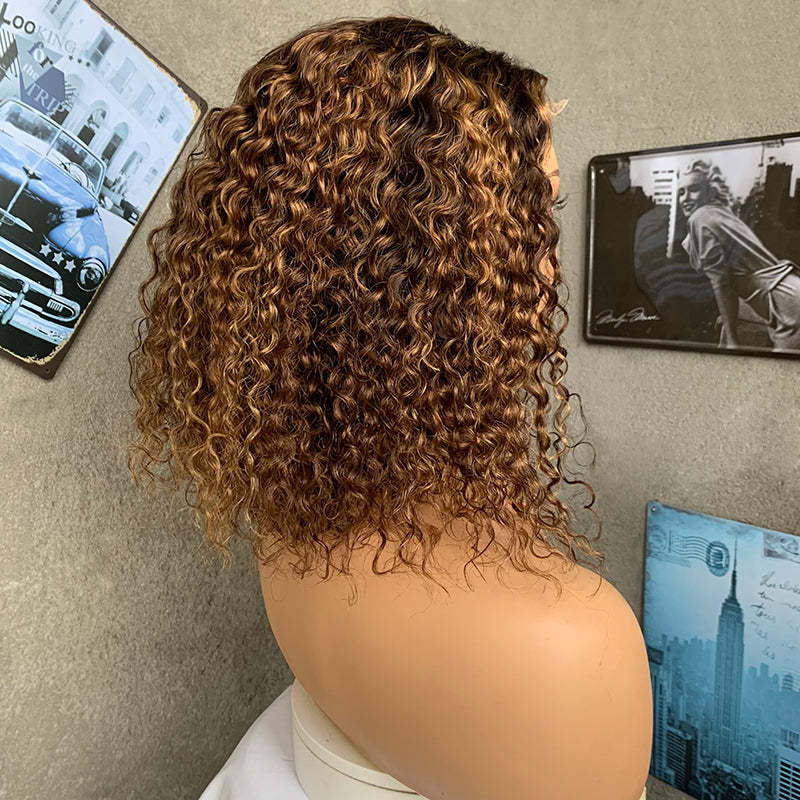 14" Bobs JC Lace Front Human Hair Wigs with Kinky Curly