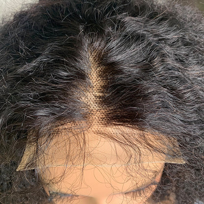 16" Natural Black  Kinky Curly Lace Front Human Hair Wigs