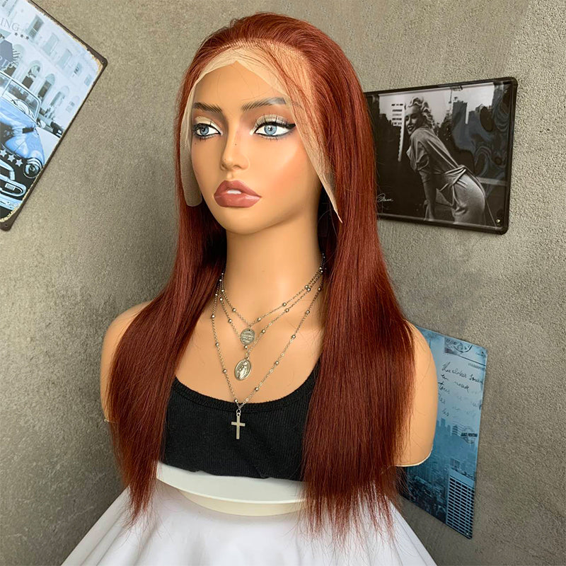 20" Reddish Brown Straight Lace Front Human Hair Wigs