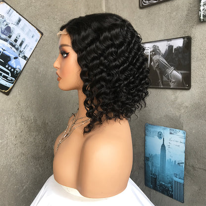 14" Natural Black  Deep Wave Lace Front Human Hair Wigs