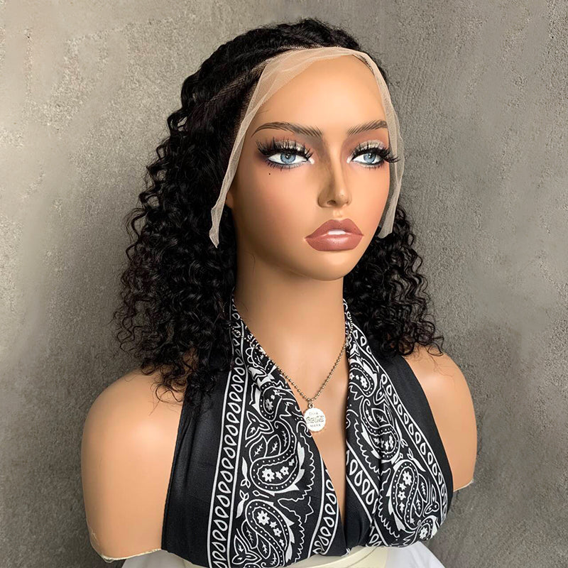 12" Natural Black Lace Front Human Hair Wigs with Fish bone braid