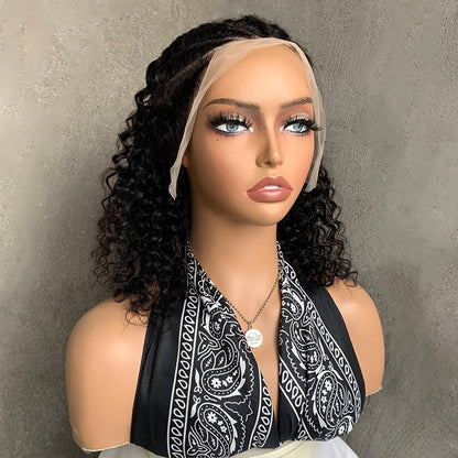 12" Natural Black Lace Front Human Hair Wigs with Fish bone braid