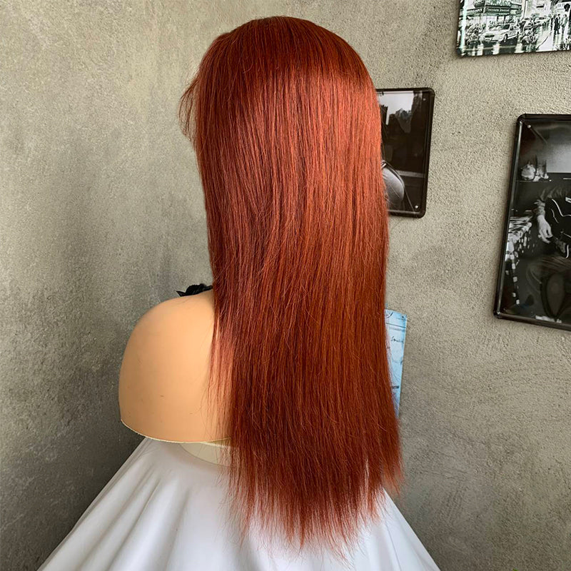20" Reddish Brown Straight Lace Front Human Hair Wigs