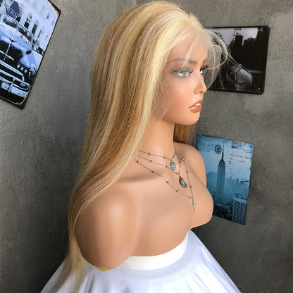 20" Blonde Long Straight Lace Front Human Hair Wigs