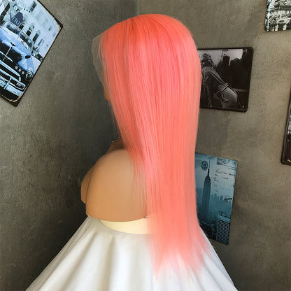 18" Pink Long Straight Lace Front Human Hair Wigs