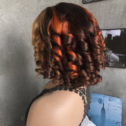 16" Brown Curled Lace Front Human Hair Wigs