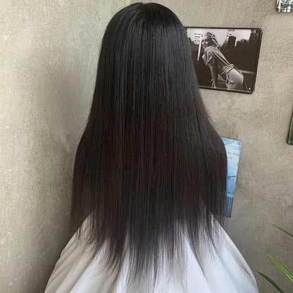 18" Natural Black Straight Lace Front Human Mixed Synthetic Hair Wigs