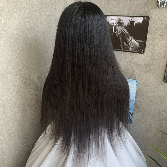 18" Natural Black Straight Lace Front Human Mixed Synthetic Hair Wigs
