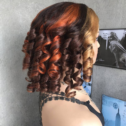 16" Brown Curled Lace Front Human Hair Wigs