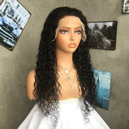 22" Natural Black Water Wave Lace Front Human Hair Wigs