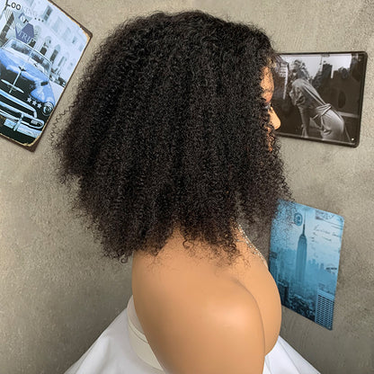 16" Natural Black  Kinky Curly Lace Front Human Hair Wigs