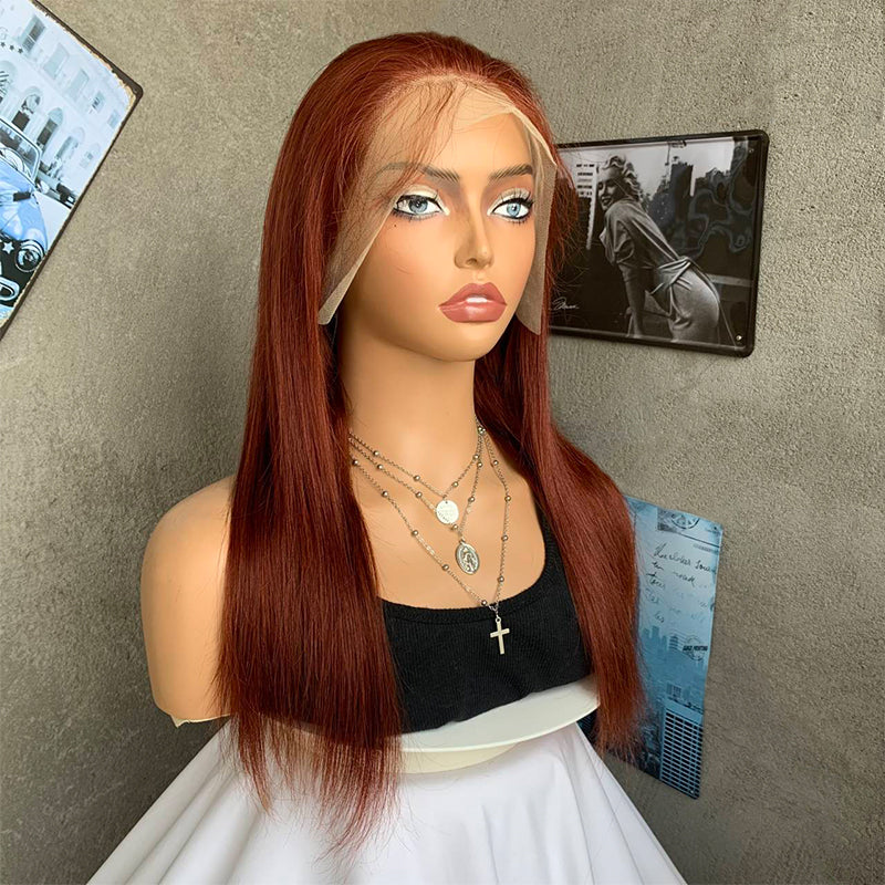 20" Reddish Brown Straight Lace Front Human Hair Wigs