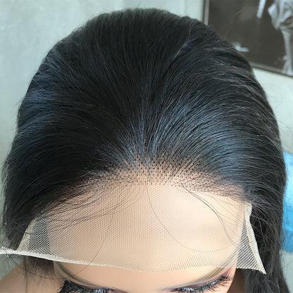 24" Natural Black Long Straight Lace Front Human Hair Wigs