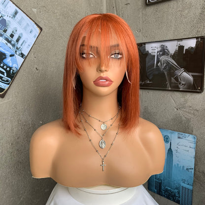 14" Red Straight Bobs Lace Front Human Hair Wigs