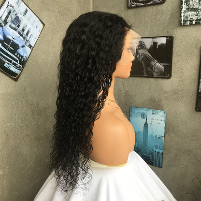 22" Natural Black Water Wave Lace Front Human Hair Wigs